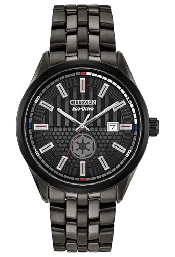 Citizen Eco-Drive Star Wars Darth Vader Limited Edition Armbanduhr und Pin-Box-Set, Schwarze ionenbeschichtete Edelstahl-Uhr, weißes Zifferblatt, 3 Zeiger, 41 mm (Modell: BM7255-61W), Schwarz, Modern von Citizen