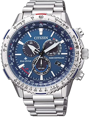 Citizen Promaster Eco Drive Herren Chronograph aus Edelstahl in der Farbe Silber-Blau 47mm, Wasserdichtigkeit: 20 Bar, CB5000-50L von Citizen