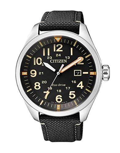 Citizen Herren Analog Quarz Uhr mit Nylon Armband AW5000-24E, Schwarz von CITIZEN