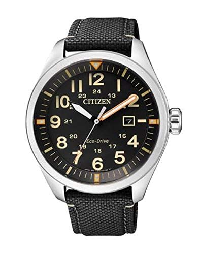 Citizen Herren Analog Quarz Uhr mit Nylon Armband AW5000-24E, Schwarz von Citizen