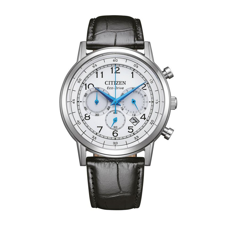 Citizen Quarzuhr Citizen Chronograph für Herren aus Edelstahl, schwarzes Leder von Citizen