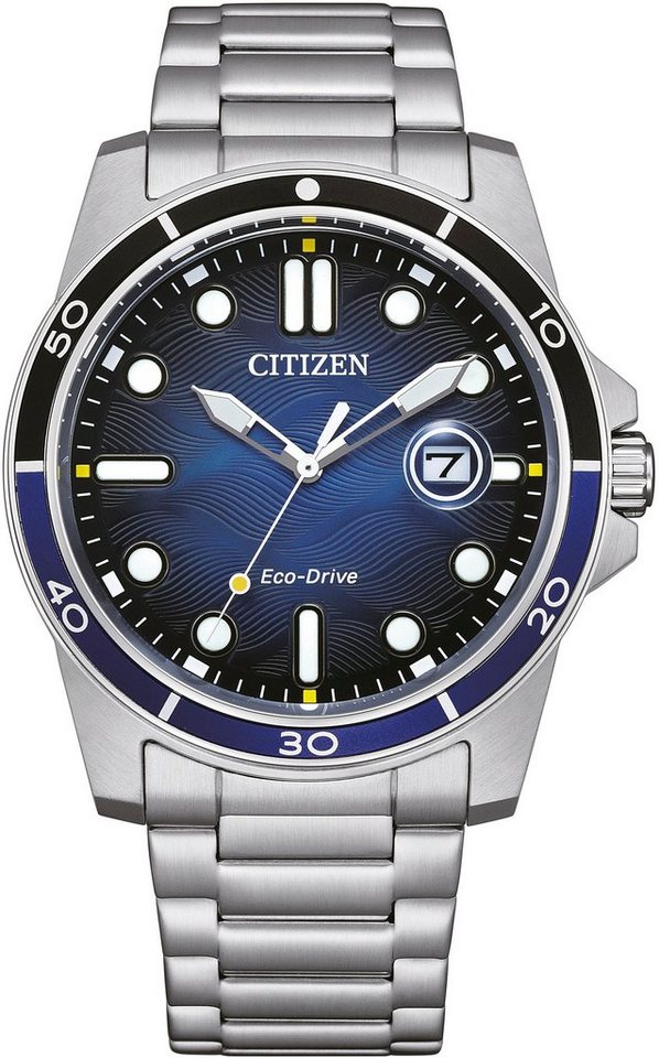 Citizen Solaruhr AW1810-85L, Armbanduhr, Herrenuhr, Edelstahlarmband, bis 10 bar wasserdicht, Datum von Citizen