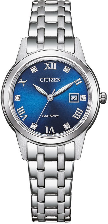 Citizen Solaruhr FE1240-81L, Armbanduhr, Damenuhr, Datum, Kristallsteine, Edelstahlarmband von Citizen