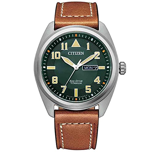 CITIZEN Herren Analog Quarz Uhr mit Leder Armband BM8560-11XE, Grün von CITIZEN