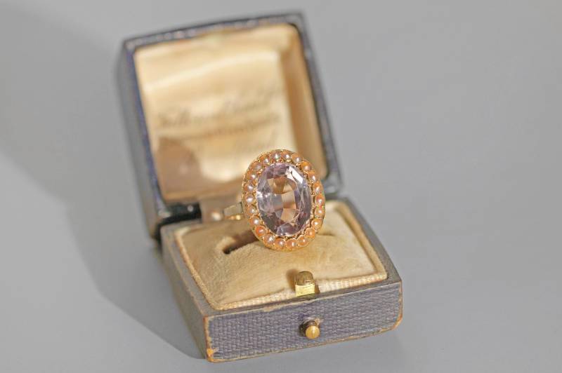 Vintage Amethyst Und Perle Ring, in 14 Karat Gold von CitrineAntiqueJewels