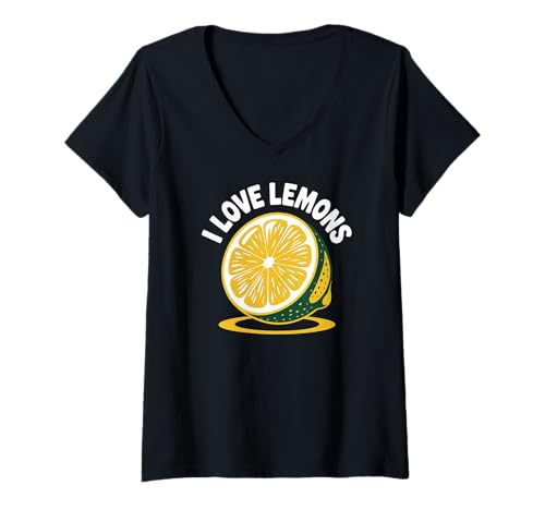 Damen Ich Liebe Zitronen, frische Zitronenscheiben T-Shirt mit V-Ausschnitt Damen Ich Liebe Zitronen, frische Zitronenscheiben T-Shirt mit V-Ausschnitt von Citrus Enthusiast Lemon Lovers Unite