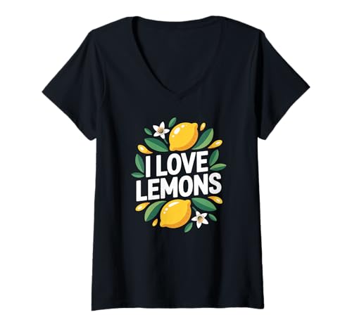 Damen I Love Lemons Citrus Fruit Fan Wertschätzung T-Shirt mit V-Ausschnitt Damen I Love Lemons Citrus Fruit Fan Wertschätzung T-Shirt mit V-Ausschnitt von Citrus Enthusiasts Lemon Lovers Unite