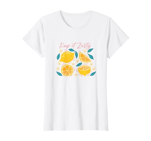 Damen Keep It Zesty, niedliche Zitronen mit Blumen, positiver Zitrusspaß T-Shirt von Citrus Fruits