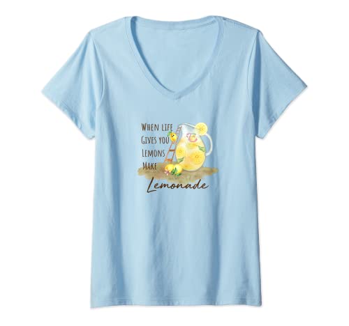 Damen Niedliche Zitronen machen Limonade, Zitrusfrüchte, motivierendes Zitat T-Shirt mit V-Ausschnitt von Citrus Fruits
