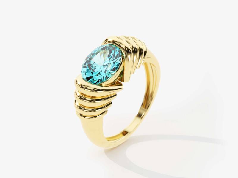 14K Gold Aquamarin Siegelring/März Geburtsstein Ring Statement Für Frauen Erbstück Oval Edelstein Mutig von CittaliFineJewelry