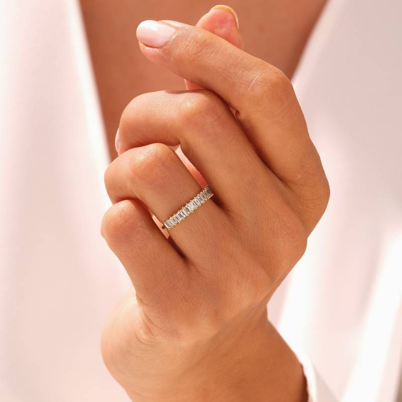 14K Gold Halbe Ewigkeit Ehering Im Baguetteschliff/Vertikale Solid Baguette Diamant-Ehering Für Frauen von CittaliFineJewelry