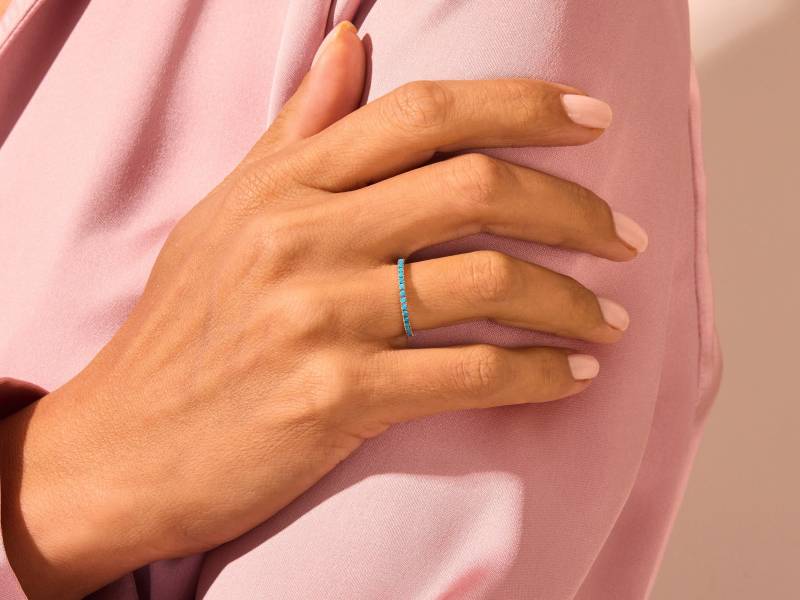 14K Gold Türkis Ehering/Solid Voll Ring Für Frauen Micro Pave Set Stapelring von CittaliFineJewelry