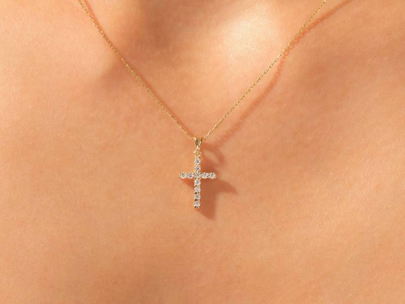 14K Solid Gold Diamant Kreuz Anhänger/Bold 0.22Ct Für Frauen Echte Halskette Religiöses Geburtstagsgeschenk von CittaliFineJewelry