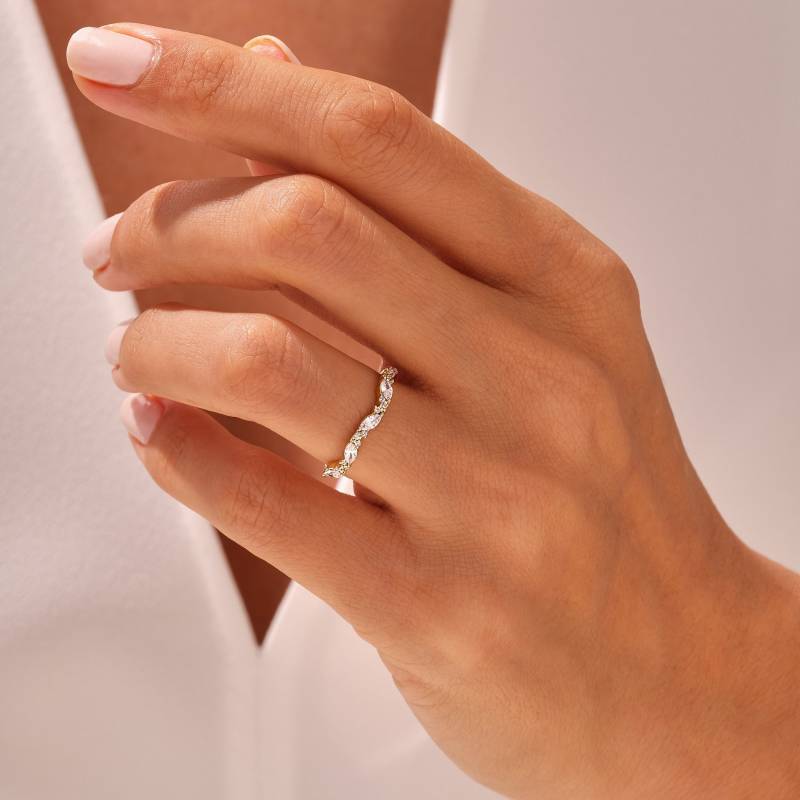 Massiver Gold Ehering Im Marquise Und Rundschliff/Halbe Ewigkeit Trio Runde Eleganter Stapelring Für Frauen von CittaliFineJewelry