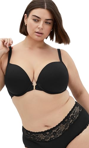 City Chic Damen Plus Size BH - Smooth & Chic Front Close Cotton Push Up, Schwarz, 95C von City Chic