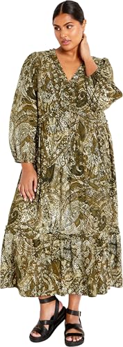 City Chic Damen Plus Size Dress Gaia PRT Kleid, Kaschmir, Olivgrün, 26 von City Chic