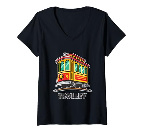 Damen Retro City Trolley Auto Abenteuer Thema T-Shirt mit V-Ausschnitt Damen Retro City Trolley Auto Abenteuer Thema T-Shirt mit V-Ausschnitt von City Features Designs Co.