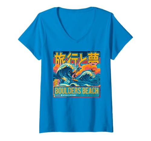 Damen Boulders Beach Simon's Town, Südafrika, lustiges Reise-Symbol T-Shirt mit V-Ausschnitt Damen Boulders Beach Simon's Town, Südafrika, lustiges Reise-Symbol T-Shirt mit V-Ausschnitt von City Map Coordinates for Tourists & Travel 1980's
