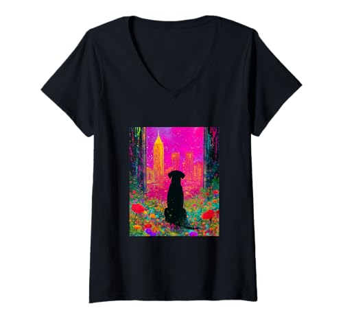 Damen Atlanta Labrador Hund Bunte City Skyline T-Shirt mit V-Ausschnitt Damen Atlanta Labrador Hund Bunte City Skyline T-Shirt mit V-Ausschnitt von City Pets Collection