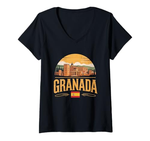 Damen Granada España City Travel Spanien Iconic T-Shirt mit V-Ausschnitt von City Travel Spain Granada España Iconic