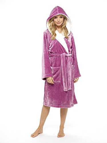 CityComfort Bademantel Damen Flauschig, Fleece Morgenmantel Damen mit Kapuze, Dressing Gown Women (Orchidee Rosa, L) von CityComfort