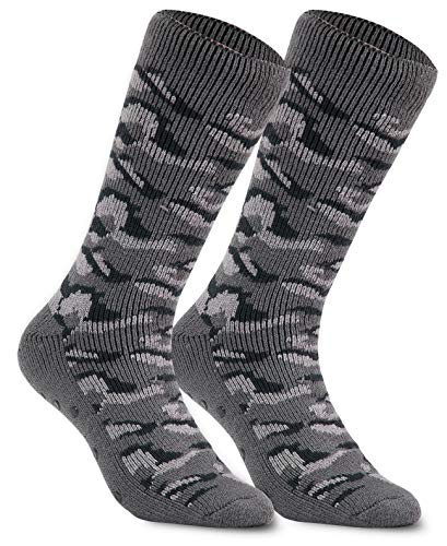 CityComfort Anti Rutsch Socken Herren, Camo Stoppersocken Herren und Teenager, ABS Socken mit Noppen in Einheitsgröße (38-44) - Wintersocken Herren Geschenke (Grau) von CityComfort