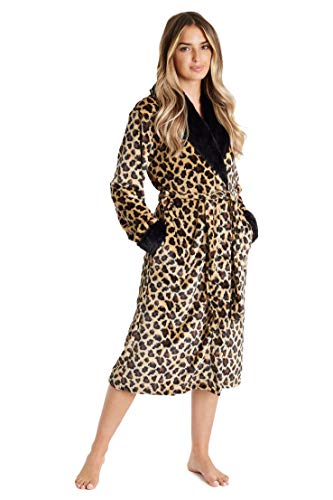 CityComfort Bademantel Damen Flauschig, Fleece Morgenmantel Damen Dressing Gown Women (L, Schwarzer Leopard) von CityComfort