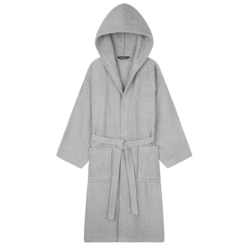 CityComfort Bademantel Damen Frottee mit Kapuze, Baumwolle Sauna Bademantel Damen, Morgenmantel Damen und Teenager S - XL - Geschenke für Frauen (Hellgrau, M) von CityComfort