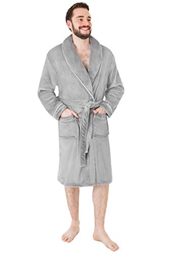 CityComfort Bademantel Herren Flauschig, Fleece Morgenmantel Herren Dressing Gown Men (L, Grau) von CityComfort