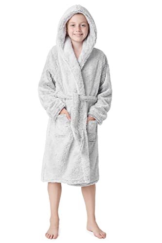 CityComfort Bademantel Kinder, Fleece Morgenmantel Teenager Mädchen für Schwimmbad Sauna Pool, Flauschig Hausanzug Rosa Lila, Geschenke für Kinder (Zweifarbiges Grau, 7-8 Jahre) von CityComfort