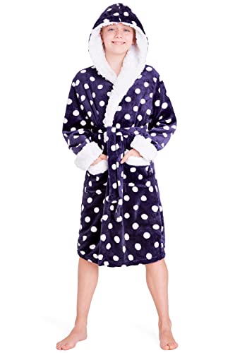 CityComfort Bademantel Kinder Mädchen, Fleece Morgenmantel Kinder Dressing Gown mit Punkten(Lila, 11-12 Jahre) von CityComfort