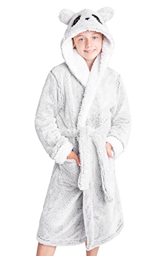 CityComfort Bademantel Kinder Mädchen, Fleece Panda und Faultier Bademantel Mädchen, Kuscheliger Morgenmantel (Grau Panda, 7-8 Jahre) von CityComfort