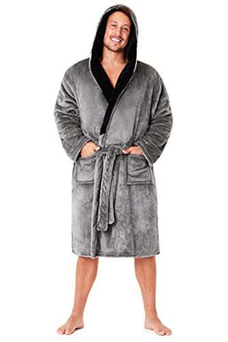 CityComfort Bademantel Herren Flauschig Fleece Morgenmantel Herren mit Kapuze (XXL, Grau) von CityComfort