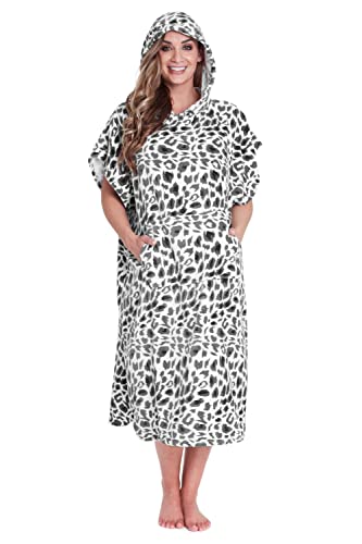 CityComfort Badeponcho Damen und Herren Kapuzenhandtuch, Baumwolle Frottee Surf Poncho (L/XL, Grau Leopard) von CityComfort