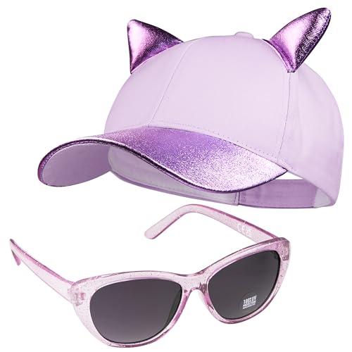 CityComfort Baseball Cap Kinder, 2er Set Snapback Cap mit Ohren und Sonnenbrille Kinder Sonnenschutz - Geschenke für Mädchen (Lila) von CityComfort