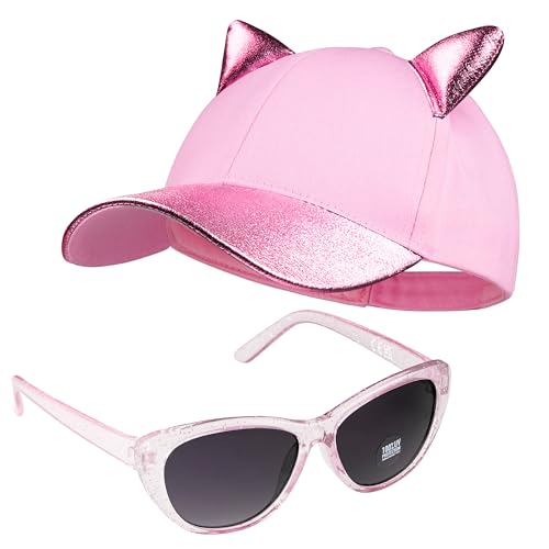 CityComfort Baseball Cap Kinder, 2er Set Snapback Cap mit Ohren und Sonnenbrille Kinder Sonnenschutz - Geschenke für Mädchen (Rosa) von CityComfort