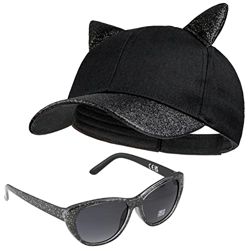 CityComfort Baseball Cap Kinder, 2er Set Snapback Cap mit Ohren und Sonnenbrille Kinder Sonnenschutz - Geschenke für Mädchen (Schwarz) von CityComfort