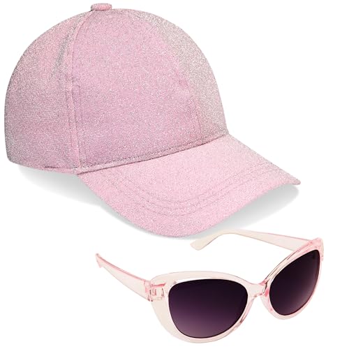CityComfort Baseball Cap Mädchen, 2er-Set Verstellbarer Basecap & UV-Schutz Sonnenbrille Kinder - Geschenke für Mädchen (Rosa Glitzern) von CityComfort