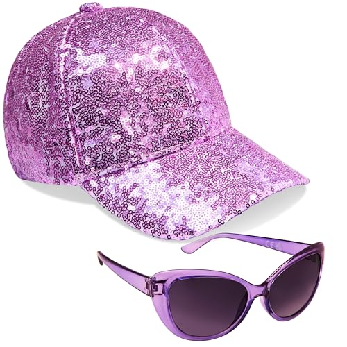 CityComfort Baseball Cap Mädchen, 2er-Set Verstellbarer Basecap & UV-Schutz Sonnenbrille Kinder - Geschenke für Mädchen (Violett) von CityComfort