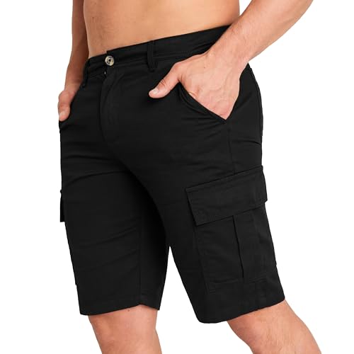 CityComfort Cargo Shorts Herren, Kurze Cargo Hosen Herren mit Taschen, 100% Baumwolle (Schwarz, M) von CityComfort