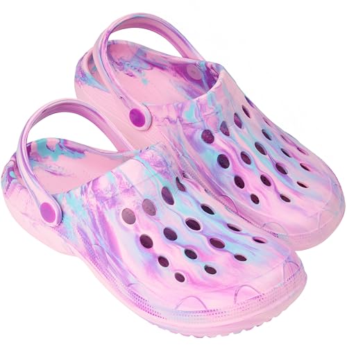 CityComfort Clogs Damen Hausschuhe Bequem Leichte Sommer Pantoletten mit Riemchen für Haus Garten Arbeit oder Strand Geschenk für Frauen (37/38 EU, Lila Tie Dye) von CityComfort
