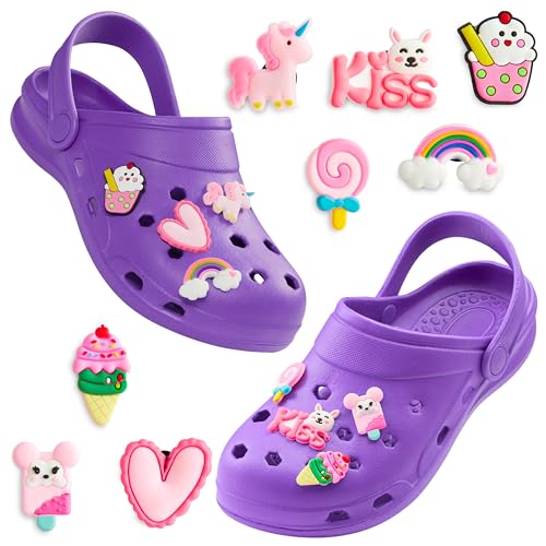 CityComfort Clogs Kinder, Gartenschuhe Badeschuhe Jungen mit abnehmbaren Anhängern (Violett, 26/27 EU) von CityComfort