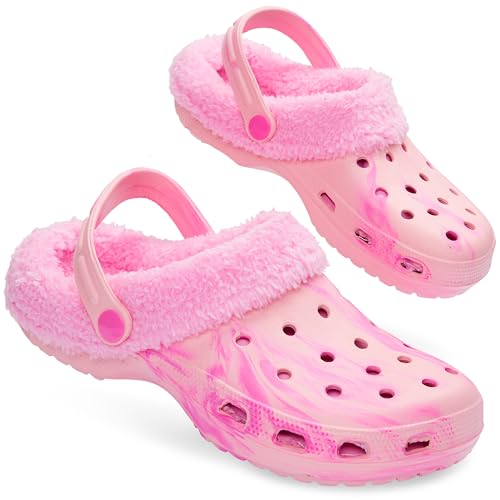 CityComfort Damen Hausschuhe Fleece Gefüttert, Clogs Damen - Geschenke für Frauen (Pink Tie Dye, 38 EU) von CityComfort