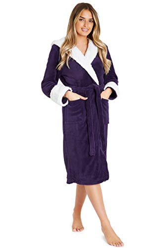 CityComfort Bademantel Damen Flauschig, Fleece Morgenmantel Damen Dressing Gown Women (Violett, L) von CityComfort