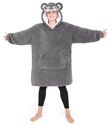 CityComfort Decke Hoodie Kinder Fleece Übergröße Kapuzenpullover Mädchen (Grauer Koala) von CityComfort