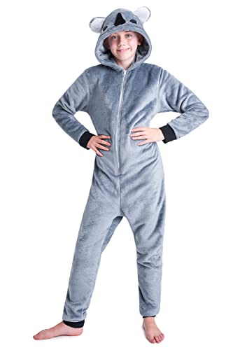 CityComfort Jumpsuit Kinder Einteiler Fleece Overall Onesie Kinder Mädchen Jungen 4-14 Jahre (7-8 Jahre, Dunkelgrau Koala) von CityComfort