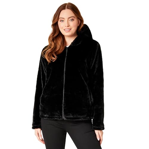 CityComfort Flauschige Winterjacke Damen, Teenagers S-XL | Damen Jacke mit Kapuze, Reißverschluss, 2 Taschen | Aus 100% Polyester (Schwarz, L) von CityComfort