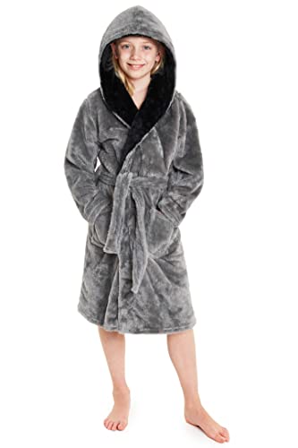 CityComfort Fleece Bademantel Kinder Frottier Robe Jungen Bademantel Plüsch Superweich (Grau, 11-12 Jahre) von CityComfort