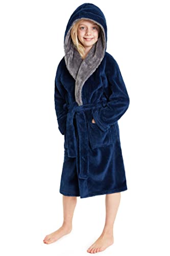 CityComfort Fleece Bademantel Kinder Frottier Robe Jungen Bademantel Plüsch Superweich (Navy, 13-14 Jahre) von CityComfort