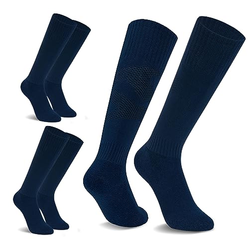 CityComfort Fußball Socken Kinder, Lange Sportsocken Fußball Stutzen Football Socks für Jungen - Fussball Geschenke für Jungs (Navy Blau - 3 er-Set, 27-31) von CityComfort